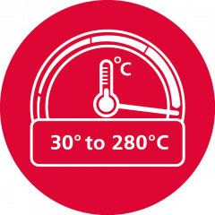 Широкий диапазон температуры 30°C - 280°C